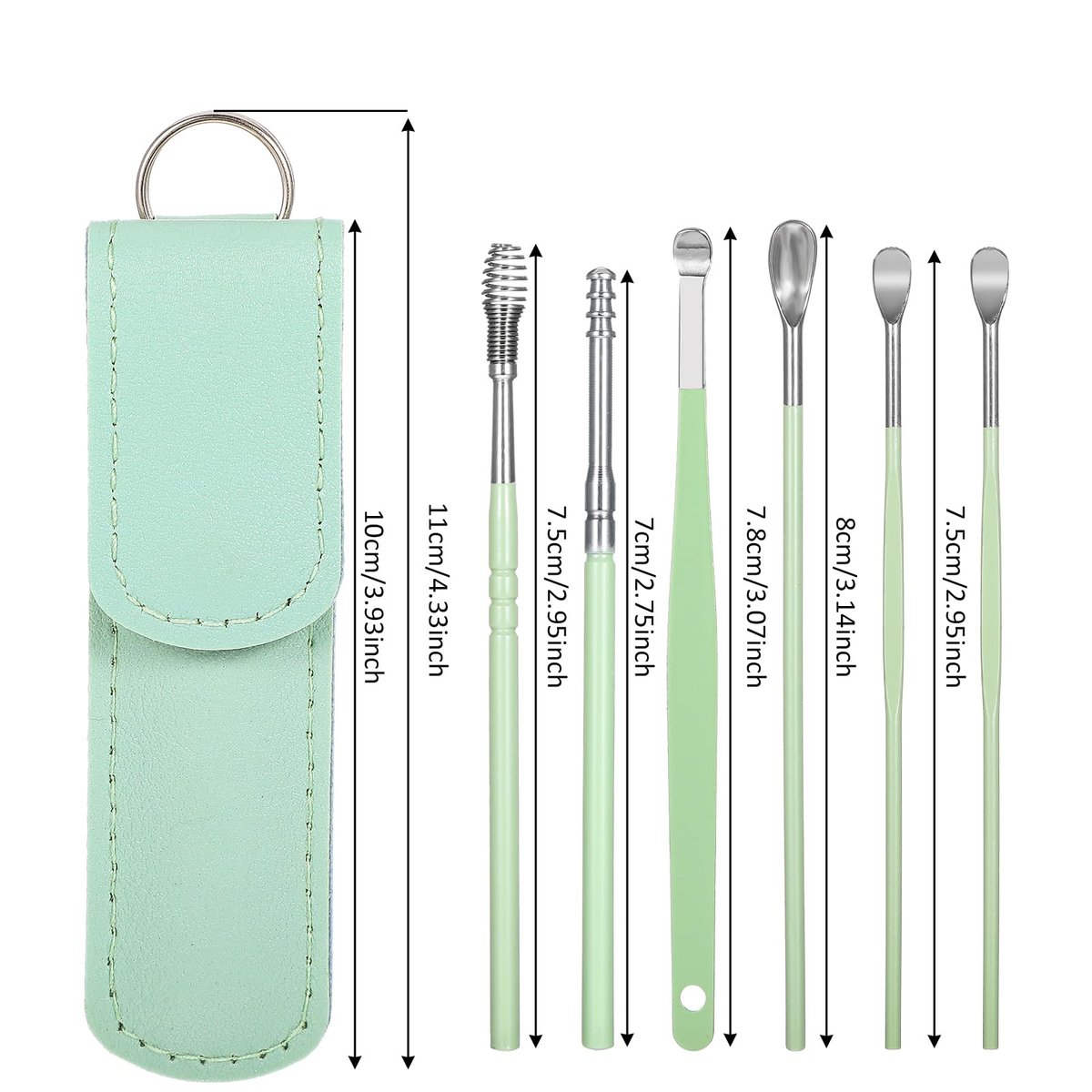 Prasacco 12-teiliges/2 Sets Ohrenschmalz-Entfernungsset, Ohrreinigungswerkzeug-Set, Ohrpickel, Edelstahl, sicher, mit PU-Etui (Schwarz+Grün)