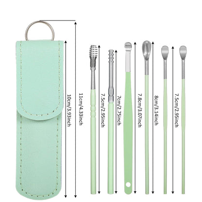 Prasacco 12-teiliges/2 Sets Ohrenschmalz-Entfernungsset, Ohrreinigungswerkzeug-Set, Ohrpickel, Edelstahl, sicher, mit PU-Etui (Schwarz+Grün)
