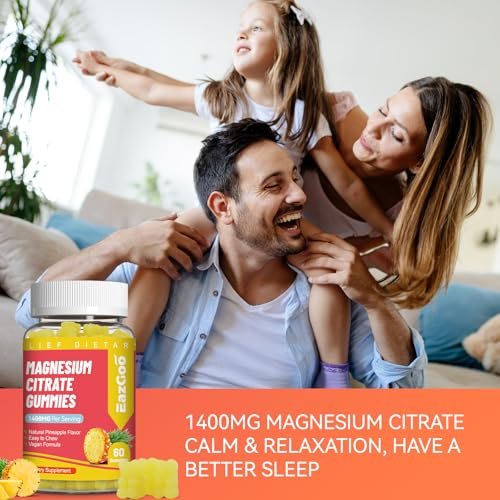 EAZGOO 1400 mg Magnesiumcitrat Gummis – Hochdosiertes Magnesium für Erwachsene, Extra starke vegane Gummis zur Förderung der Entspannung, 60 Stück