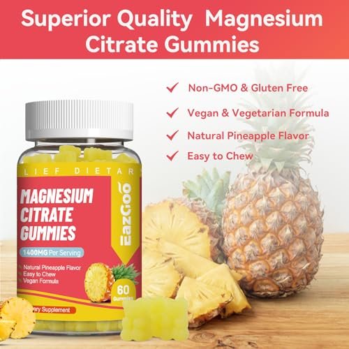 EAZGOO 1400 mg Magnesiumcitrat Gummis – Hochdosiertes Magnesium für Erwachsene, Extra starke vegane Gummis zur Förderung der Entspannung, 60 Stück