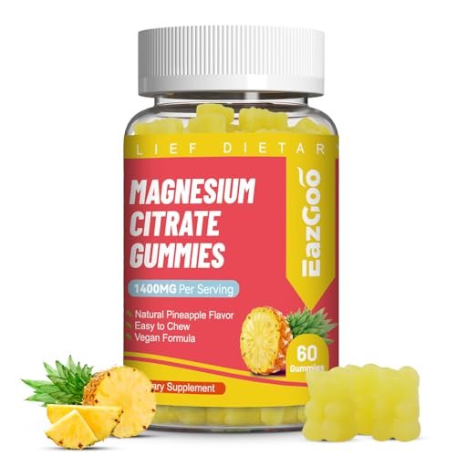 EAZGOO 1400 mg Magnesiumcitrat Gummis – Hochdosiertes Magnesium für Erwachsene, Extra starke vegane Gummis zur Förderung der Entspannung, 60 Stück