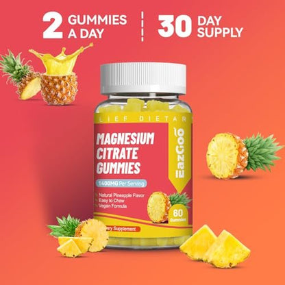 EAZGOO 1400 mg Magnesiumcitrat Gummis – Hochdosiertes Magnesium für Erwachsene, Extra starke vegane Gummis zur Förderung der Entspannung, 60 Stück