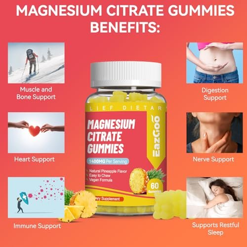 EAZGOO 1400 mg Magnesiumcitrat Gummis – Hochdosiertes Magnesium für Erwachsene, Extra starke vegane Gummis zur Förderung der Entspannung, 60 Stück
