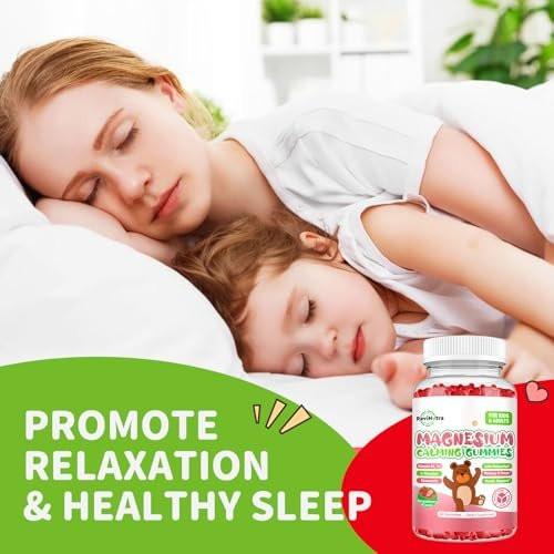 ReviNutra Magnesium Gummis für Kinder – Magnesiumglycinat Gummis mit L-Theanin, Vitamin B6, D3 für Schlaf, Ruhe, Entspannung, Gehirn, Knochen – Zuckerfrei Erdbeere 60 Stück