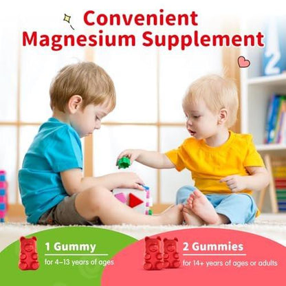 ReviNutra Magnesium Gummis für Kinder – Magnesiumglycinat Gummis mit L-Theanin, Vitamin B6, D3 für Schlaf, Ruhe, Entspannung, Gehirn, Knochen – Zuckerfrei Erdbeere 60 Stück