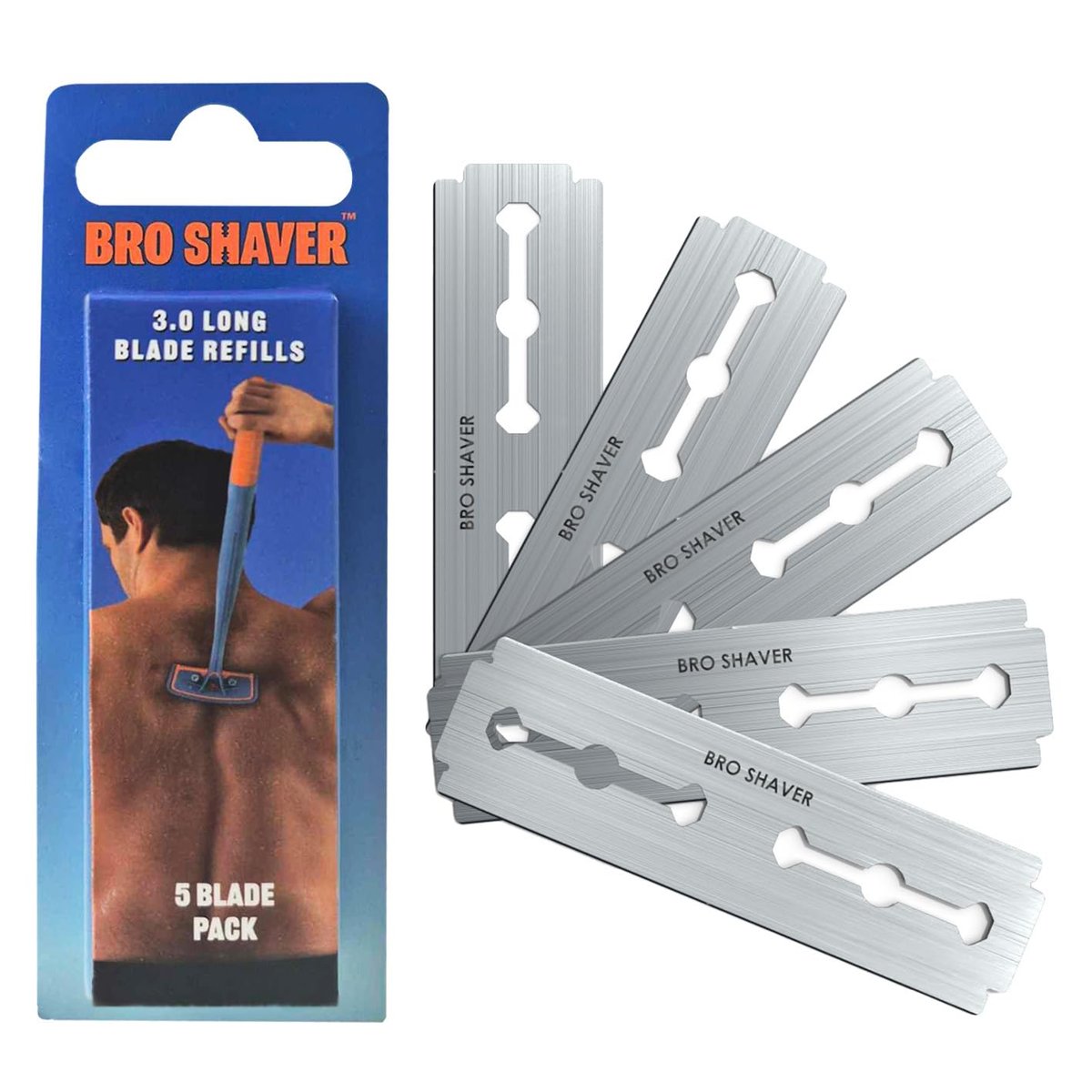 BroShaver Doppelklingen-Rasierer für Rückenhaare, extra lange Klingen-Nachfüllpackung kompatibel mit BroShaver 3.0 und BroShaver 2.2 Rückenhaarrasierern (5er-Pack)