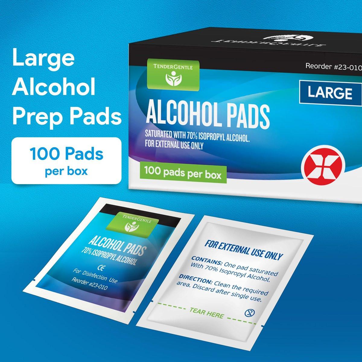 Alkoholtupfer einzeln verpackt – 100 sterile Alkoholpads mit 70% Isopropylalkohol – Hautreinigungs-Tupfer für Erste Hilfe, Injektionen, Nägel und medizinische Zwecke – Groß