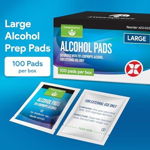 Alkoholtupfer einzeln verpackt – 100 sterile Alkoholpads mit 70% Isopropylalkohol – Hautreinigungs-Tupfer für Erste Hilfe, Injektionen, Nägel und medizinische Zwecke – Groß