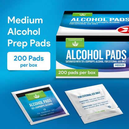 Alkohol-Vorbereitungspads - 200 sterile Alkoholtupfer einzeln verpackt - mit 70% Isopropyl getränkt - für zu Hause, Erste-Hilfe-Sets und medizinische Zwecke