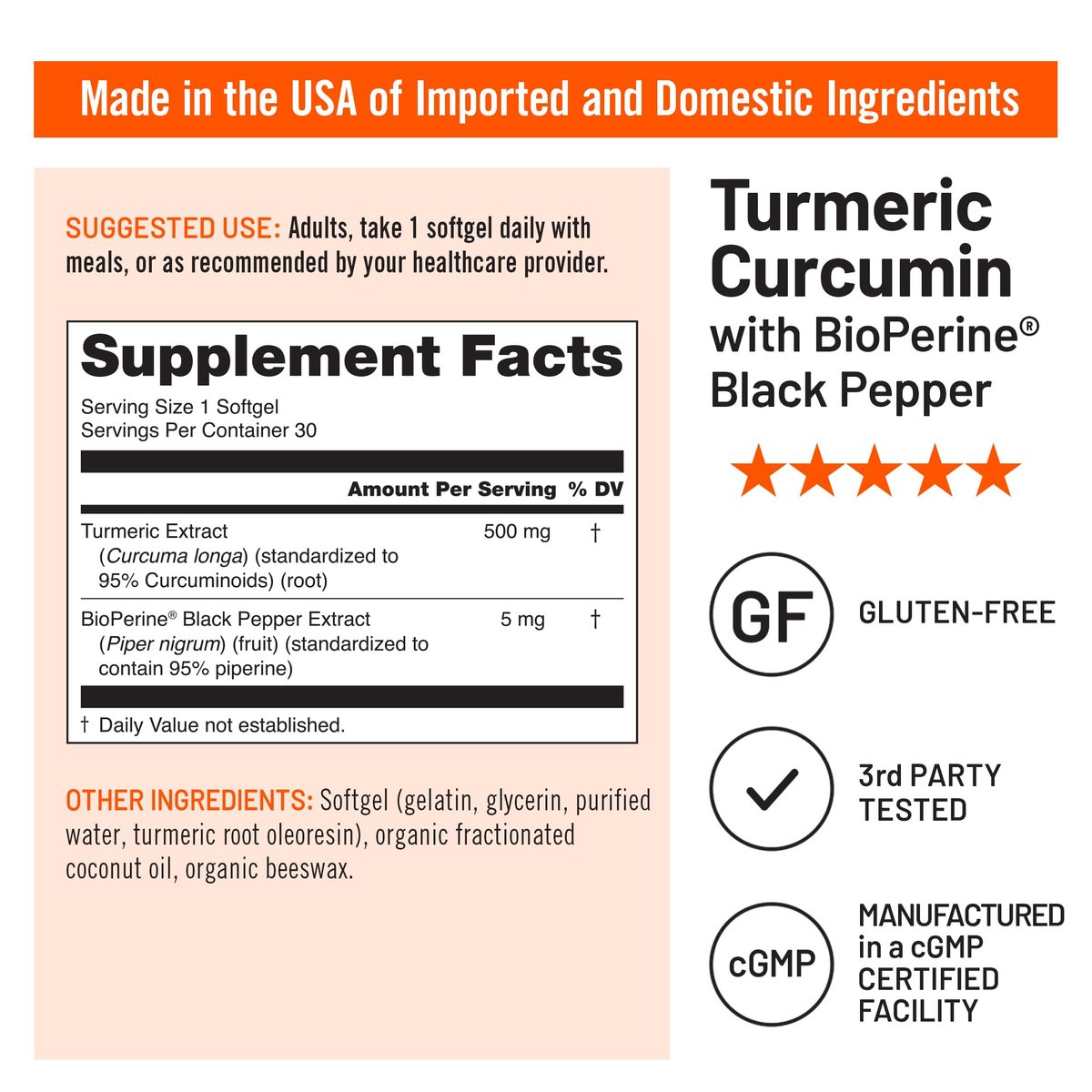 NatureWise Kurkuma Curcumin 500 mg mit schwarzem Pfeffer, extra stark, verbesserte Aufnahme, 95 % Curcuminoide & BioPerin für Immununterstützung, glutenfrei, nicht-GMO, 30 Kapseln (1-Monats-Vorrat)