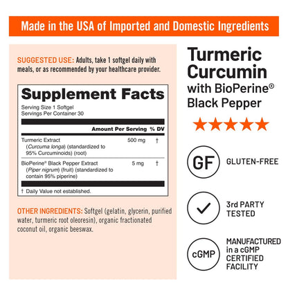 NatureWise Kurkuma Curcumin 500 mg mit schwarzem Pfeffer, extra stark, verbesserte Aufnahme, 95 % Curcuminoide & BioPerin für Immununterstützung, glutenfrei, nicht-GMO, 30 Kapseln (1-Monats-Vorrat)
