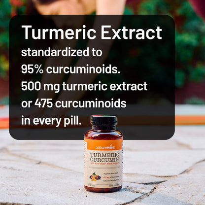 NatureWise Kurkuma Curcumin 500 mg mit schwarzem Pfeffer, extra stark, verbesserte Aufnahme, 95 % Curcuminoide & BioPerin für Immununterstützung, glutenfrei, nicht-GMO, 30 Kapseln (1-Monats-Vorrat)