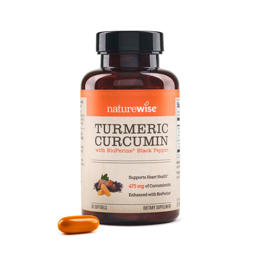 NatureWise Kurkuma Curcumin 500 mg mit schwarzem Pfeffer, extra stark, verbesserte Aufnahme, 95 % Curcuminoide & BioPerin für Immununterstützung, glutenfrei, nicht-GMO, 30 Kapseln (1-Monats-Vorrat)