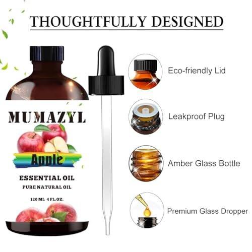 MUMAZYL Apfel Duftöl 118 ml – 100% reines Apfelöl für Aromatherapie, Diffuser, Luftbefeuchter, DIY Seifen- und Kerzenherstellung