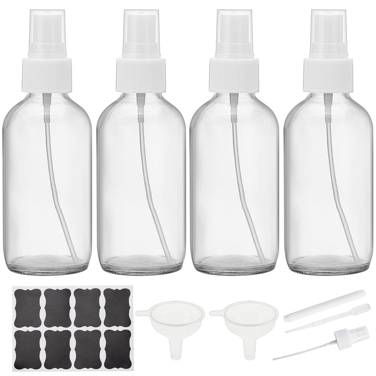 Bastelica Klare Glassprühflaschen 120 ml, Kleine leere Sprühflaschen für ätherische Öle, Feinsprühnebel für Gesicht, Haare, Pflanzen, Reisen, Parfums, Reinigungslösungen - 4er Pack