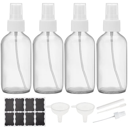 Bastelica Klare Glassprühflaschen 120 ml, Kleine leere Sprühflaschen für ätherische Öle, Feinsprühnebel für Gesicht, Haare, Pflanzen, Reisen, Parfums, Reinigungslösungen - 4er Pack