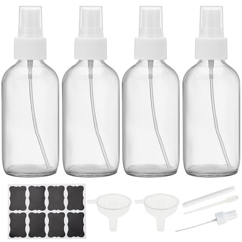 Bastelica Klare Glassprühflaschen 120 ml, Kleine leere Sprühflaschen für ätherische Öle, Feinsprühnebel für Gesicht, Haare, Pflanzen, Reisen, Parfums, Reinigungslösungen - 4er Pack