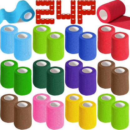 AZEN 24er Pack Selbstklebende Bandage, 3" x 5 Yards Elastische Kohäsive Bandage, Farbiges Sporttape, Tierarzt Tape, Knöchel Tape, Tattoo Grip Tape Wrap