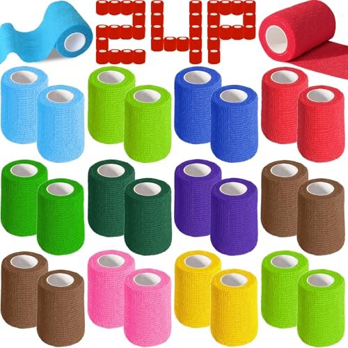 AZEN 24er Pack Selbstklebende Bandage, 3" x 5 Yards Elastische Kohäsive Bandage, Farbiges Sporttape, Tierarzt Tape, Knöchel Tape, Tattoo Grip Tape Wrap