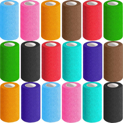 AZEN 18er-Pack Selbstklebende Bandage, 4" x 5 Yards, Elastische Kohäsive Bandage, Farbiges Athletik-Tape, Tattoo-Griffband, Knöchel-Tape, Tierbandage