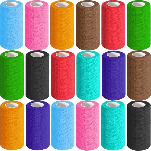 AZEN 18er-Pack Selbstklebende Bandage, 4" x 5 Yards, Elastische Kohäsive Bandage, Farbiges Athletik-Tape, Tattoo-Griffband, Knöchel-Tape, Tierbandage