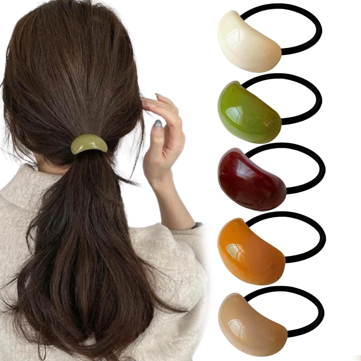 5er-Pack dekorative Haar-Gummis – Acryl-Haarbänder mit Halbkreis-Design für Frauen und Mädchen
