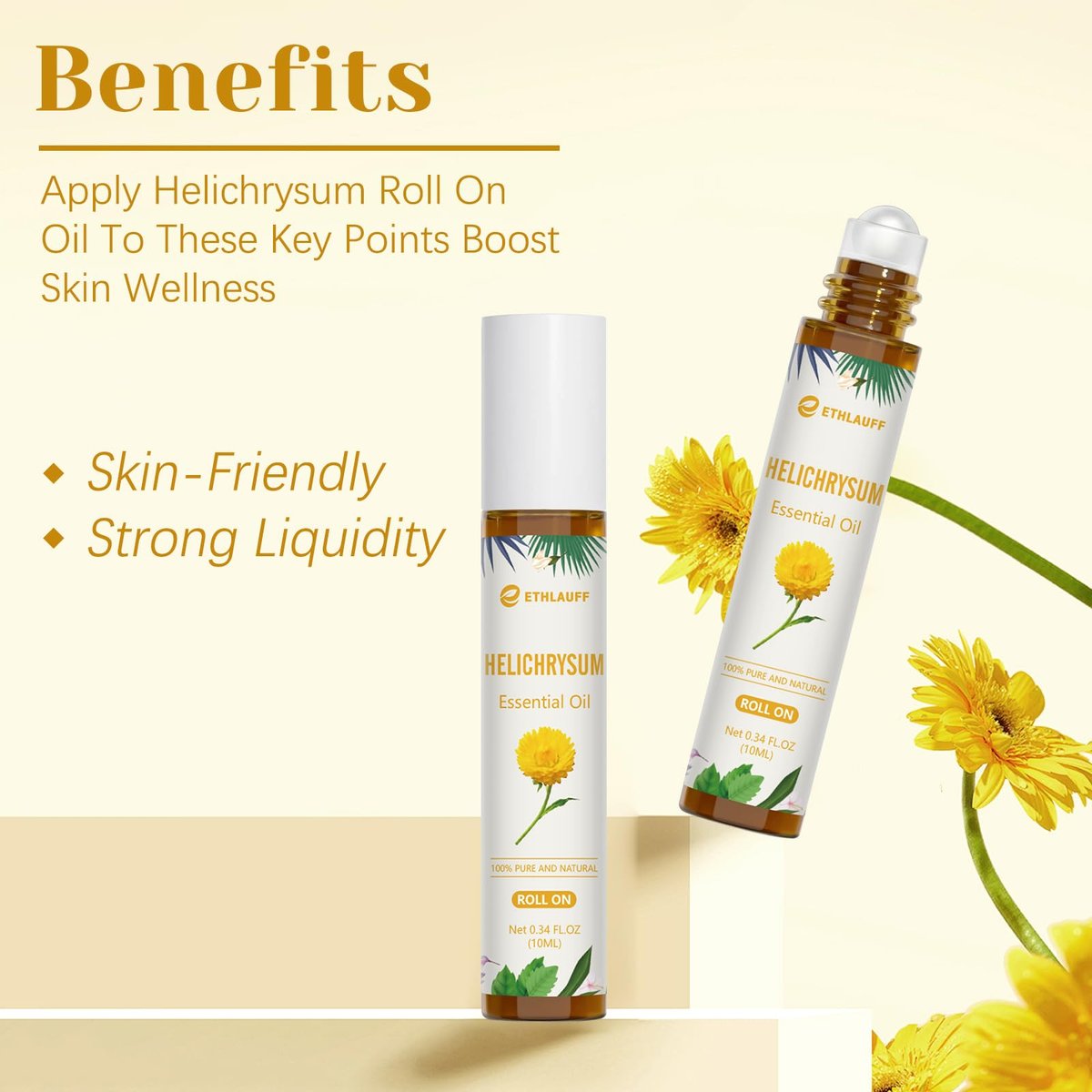 Helichrysum Roll-On ätherisches Öl – 100% rein für Hautvitalität & Anti-Aging, Aromatherapie, Stressabbau