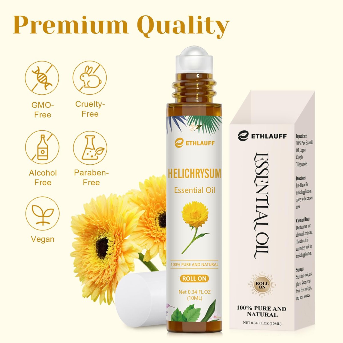 Helichrysum Roll-On ätherisches Öl – 100% rein für Hautvitalität & Anti-Aging, Aromatherapie, Stressabbau