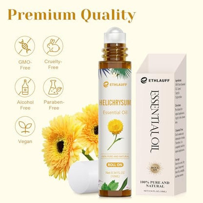 Helichrysum Roll-On ätherisches Öl – 100% rein für Hautvitalität & Anti-Aging, Aromatherapie, Stressabbau