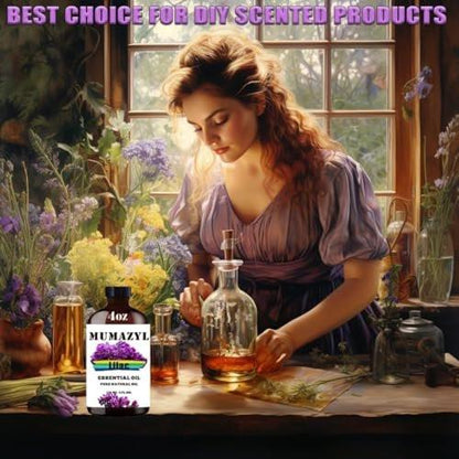 MUMAZYL Flieder Ätherisches Öl 120 ml – Lilac Essential Oil für Diffuser, Luftbefeuchter, Yoga, Reinigung, DIY Kerzen- und Seifenherstellung