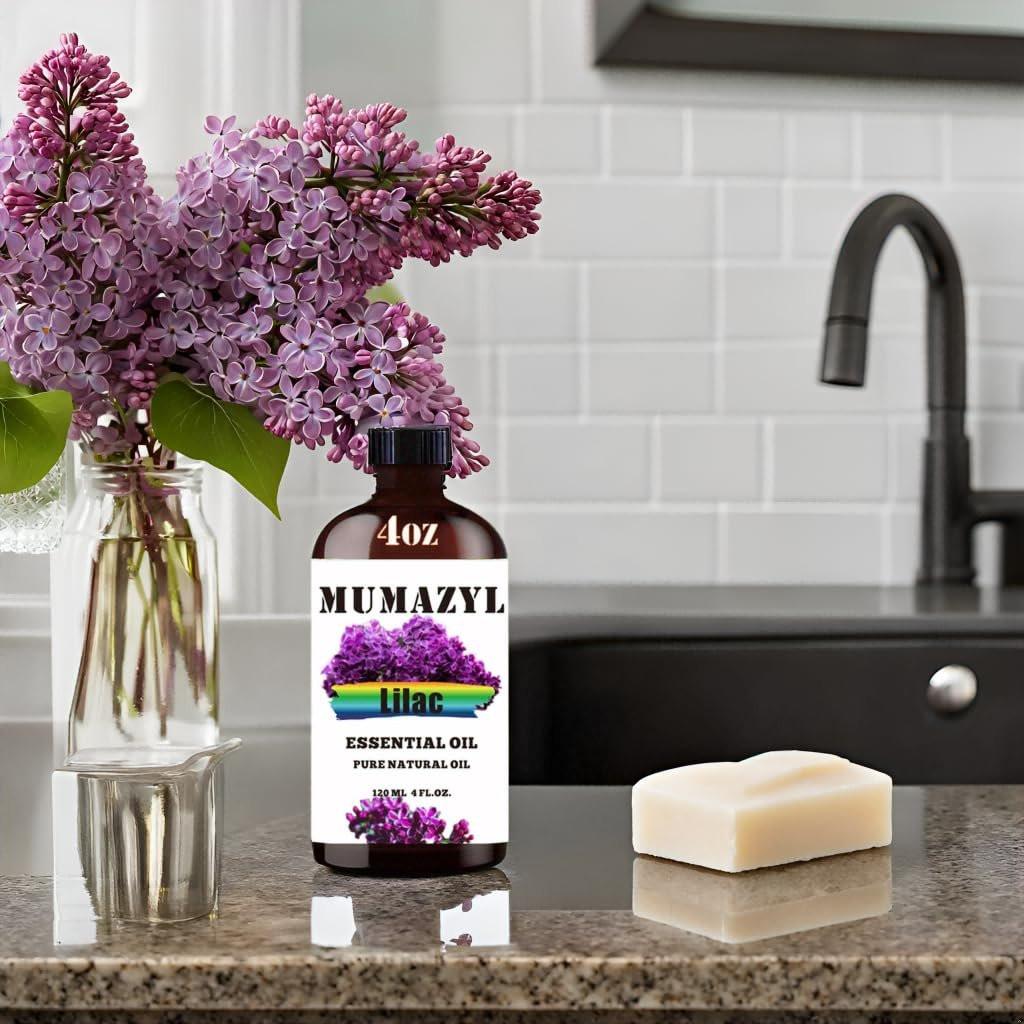 MUMAZYL Flieder Ätherisches Öl 120 ml – Lilac Essential Oil für Diffuser, Luftbefeuchter, Yoga, Reinigung, DIY Kerzen- und Seifenherstellung