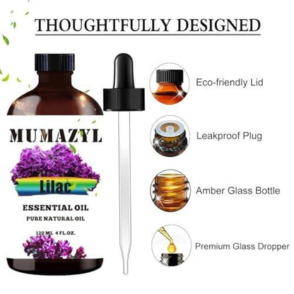 MUMAZYL Flieder Ätherisches Öl 120 ml – Lilac Essential Oil für Diffuser, Luftbefeuchter, Yoga, Reinigung, DIY Kerzen- und Seifenherstellung