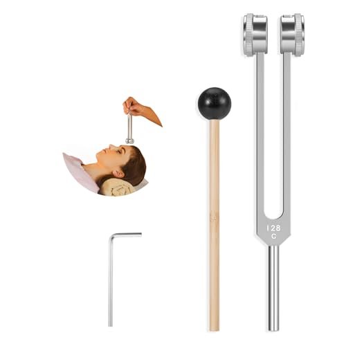 Stimmgabel 128 Hz mit Reflexhammer – Heilungs-Set für Chakren, Klangtherapie, Aluminiumlegierung, nicht magnetisch