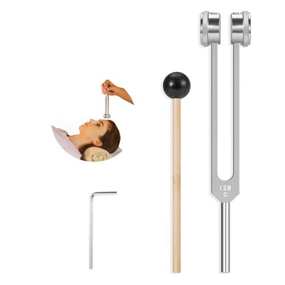 Stimmgabel 128 Hz mit Reflexhammer – Heilungs-Set für Chakren, Klangtherapie, Aluminiumlegierung, nicht magnetisch