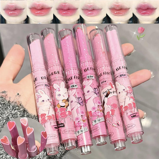 Riroenst 6 Farben Kristall-Lippenstift-Set, Herzförmiger getönter Lipgloss, Feuchtigkeitsspendender Lipgloss mit Spiegel, Wasserfester, langanhaltender pflegender Lippenstift