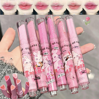 Riroenst 6 Farben Kristall-Lippenstift-Set, Herzförmiger getönter Lipgloss, Feuchtigkeitsspendender Lipgloss mit Spiegel, Wasserfester, langanhaltender pflegender Lippenstift