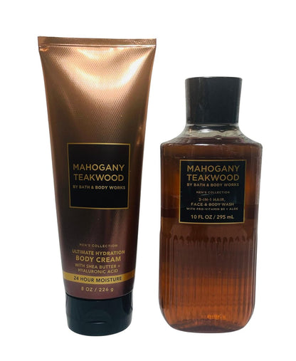 Bath & Body Works Mahogany Teakwood Herren 3-in-1 Haar-, Gesichts- & Körperwäsche und Body Creme 2er Set