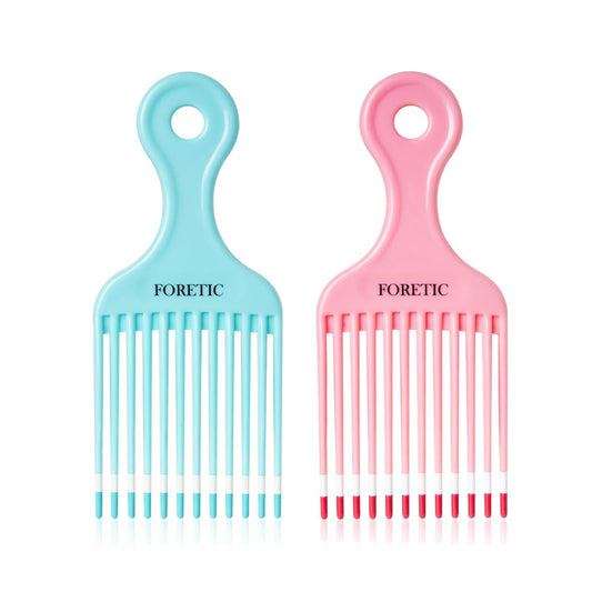 Foretic Glatter Haar-Pick-Kamm für lockiges, dickes, mittellanges bis langes Haar, Gesichtshaare - 17,5 cm (Blau, Pink)