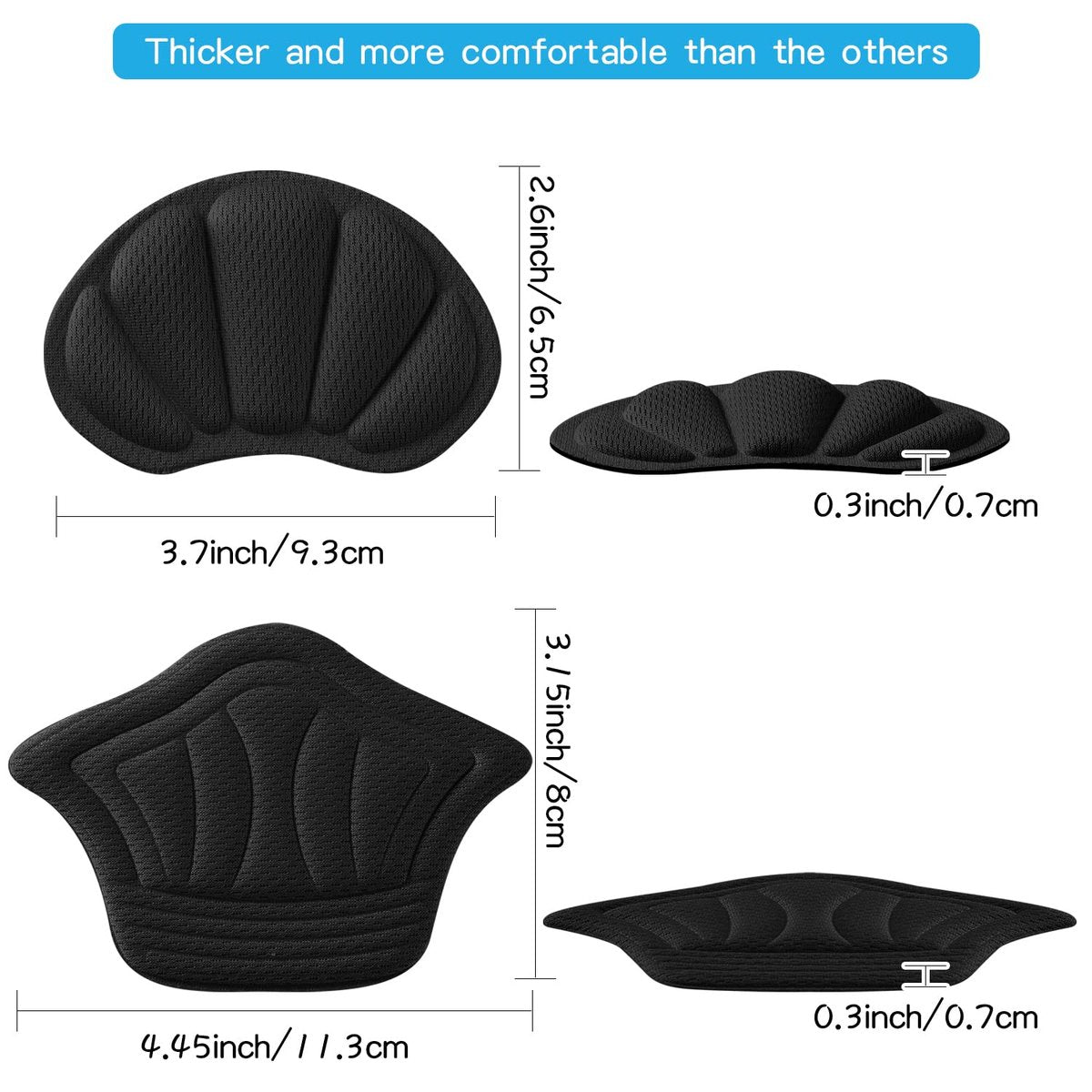 Fersenpolster für lose Schuhe – Klebende Fersenpolster, 6er-Pack (3x2er-Pack Schwarz), verhindert Fersenrutschen und Blasen