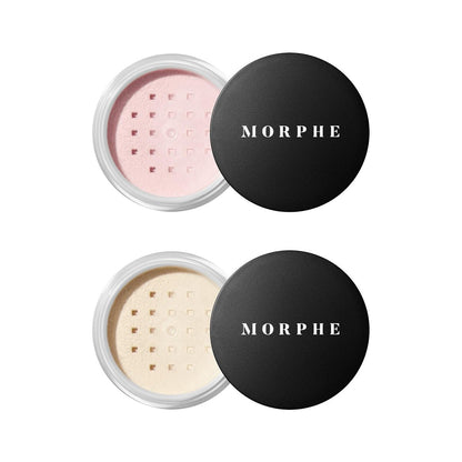 Morphe Totally Set Mini Brighten & Set Setting Powder Duo – Leichter, talkumfreier Puder für natürliches Finish – Reduziert Glanz bis zu 24 Stunden – Transluzent (2 Stück)