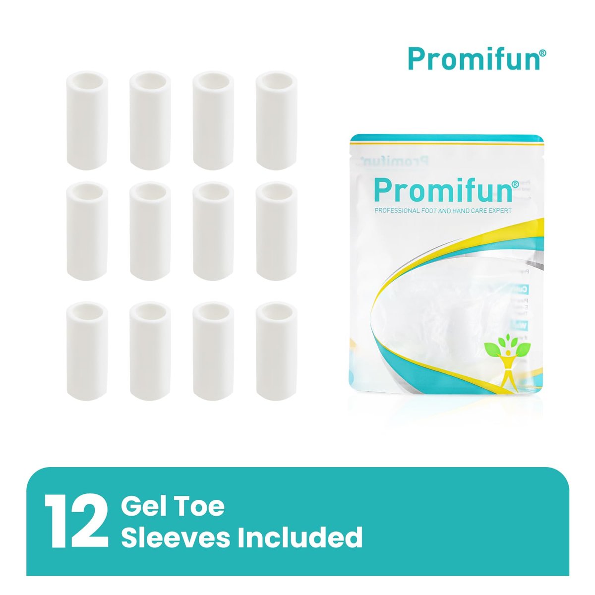 Promifun Silikon Zehenschützer – 12er-Pack Silikon Zehenhülsen für Hammerzehen, Hühneraugen, Schwielen, Blasen – Weiche Gel-Zehenpolster zur Schmerzlinderung