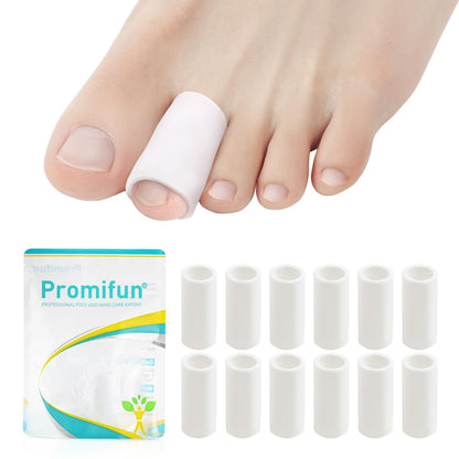Promifun Silikon Zehenschützer – 12er-Pack Silikon Zehenhülsen für Hammerzehen, Hühneraugen, Schwielen, Blasen – Weiche Gel-Zehenpolster zur Schmerzlinderung