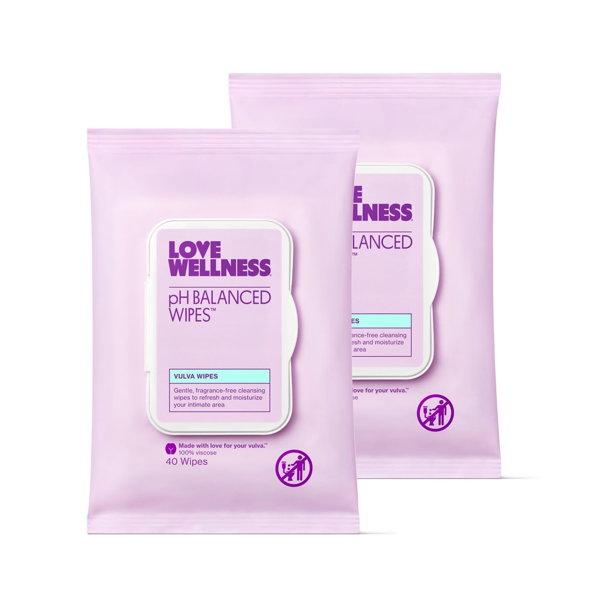 Love Wellness pH-Balance-Feuchttücher für Frauen | Intimhygiene mit Aloe Vera | Duftfreie Intimpflege | Feuchtigkeitsspendend & beruhigend für empfindliche Haut | Reisegröße | 2er-Pack