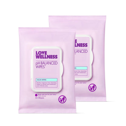 Love Wellness pH-Balance-Feuchttücher für Frauen | Intimhygiene mit Aloe Vera | Duftfreie Intimpflege | Feuchtigkeitsspendend & beruhigend für empfindliche Haut | Reisegröße | 2er-Pack