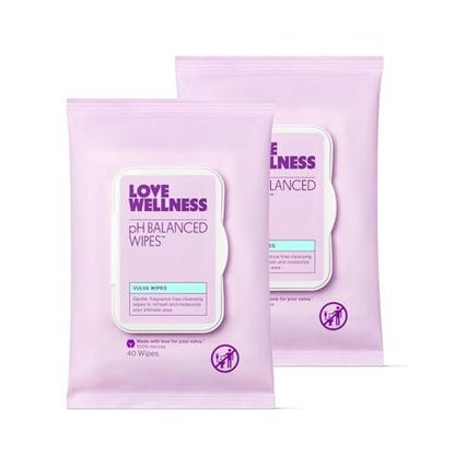 Love Wellness pH-Balance-Feuchttücher für Frauen | Intimhygiene mit Aloe Vera | Duftfreie Intimpflege | Feuchtigkeitsspendend & beruhigend für empfindliche Haut | Reisegröße | 2er-Pack