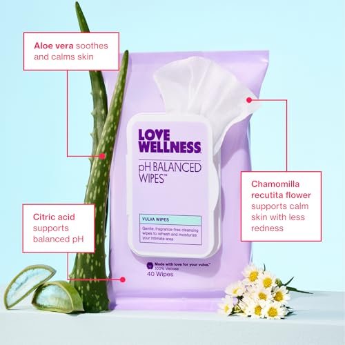Love Wellness pH-Balance-Feuchttücher für Frauen | Intimhygiene mit Aloe Vera | Duftfreie Intimpflege | Feuchtigkeitsspendend & beruhigend für empfindliche Haut | Reisegröße | 2er-Pack
