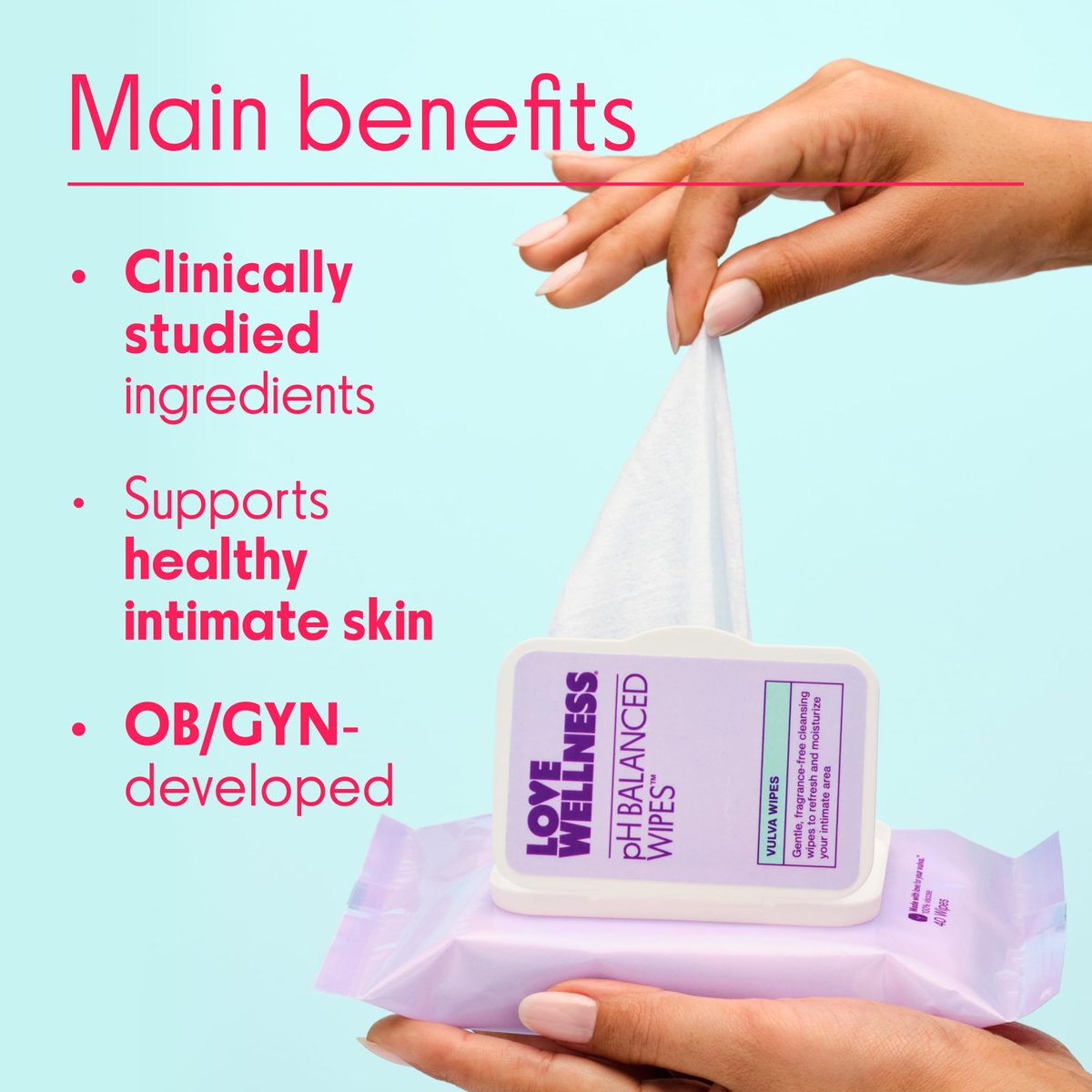 Love Wellness pH-Balance-Feuchttücher für Frauen | Intimhygiene mit Aloe Vera | Duftfreie Intimpflege | Feuchtigkeitsspendend & beruhigend für empfindliche Haut | Reisegröße | 2er-Pack