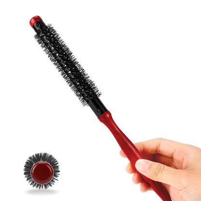 Mini Quiff Roller Bürste 1 Zoll – Kleine runde Haarbürste für Volumen, kurzes Haar, Pony & Feines Haar mit Holzgriff und Nylonborsten