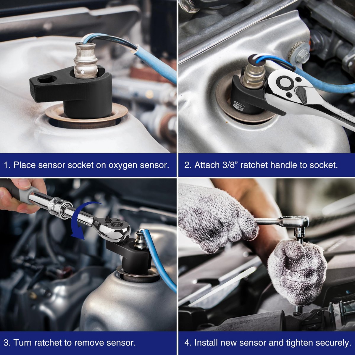 WORKPRO O2 Sauerstoffsensor-Stecknuss 3/8" Antrieb x 7/8" 22mm, Offset O2-Sensor-Ausbauwerkzeug, 6-Punkt O2-Sensor-Schlüssel mit Kabeldurchlass
