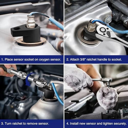 WORKPRO O2 Sauerstoffsensor-Stecknuss 3/8" Antrieb x 7/8" 22mm, Offset O2-Sensor-Ausbauwerkzeug, 6-Punkt O2-Sensor-Schlüssel mit Kabeldurchlass